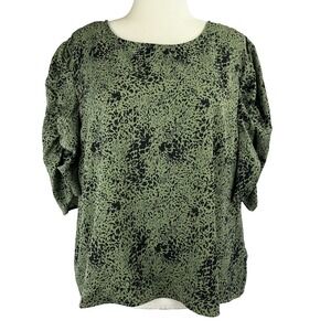 NWT Ophelia Roe 2X Green Black Animal Print Top Ruched Keyhole Career Mob Wife